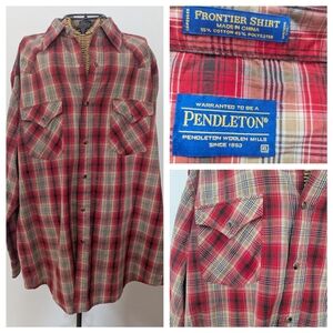 Pendleton Red and Tan Plaid Pearl Snap Western Cowboy Retro Shirt XL